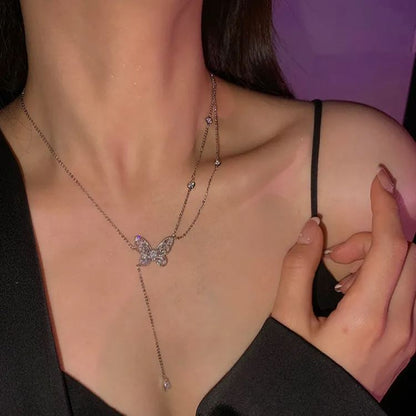 🌸2024 Spring Hot Sale✨Sparkling Zircon Butterfly Tassel Necklace