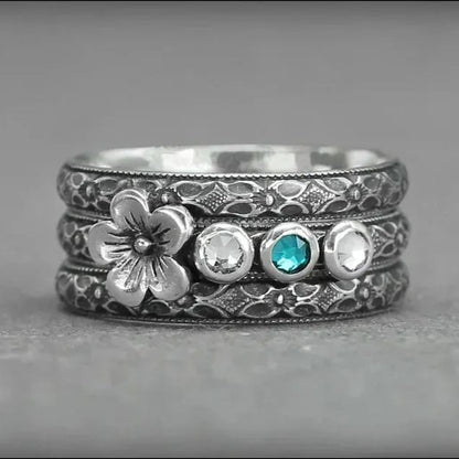 Multi Birthstone Floral Ring Set