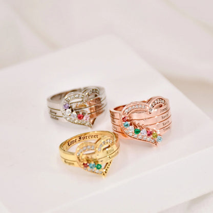 FOR LOVE - CUSTOM BIRTHSTONE & NAME HEART RING