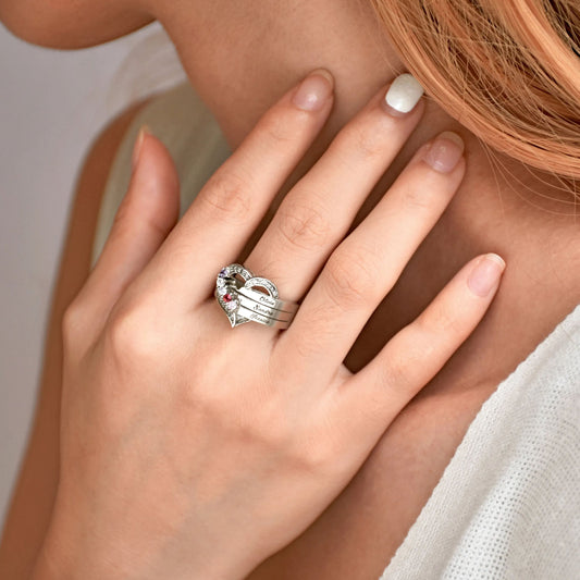 FOR LOVE - CUSTOM BIRTHSTONE & NAME HEART RING