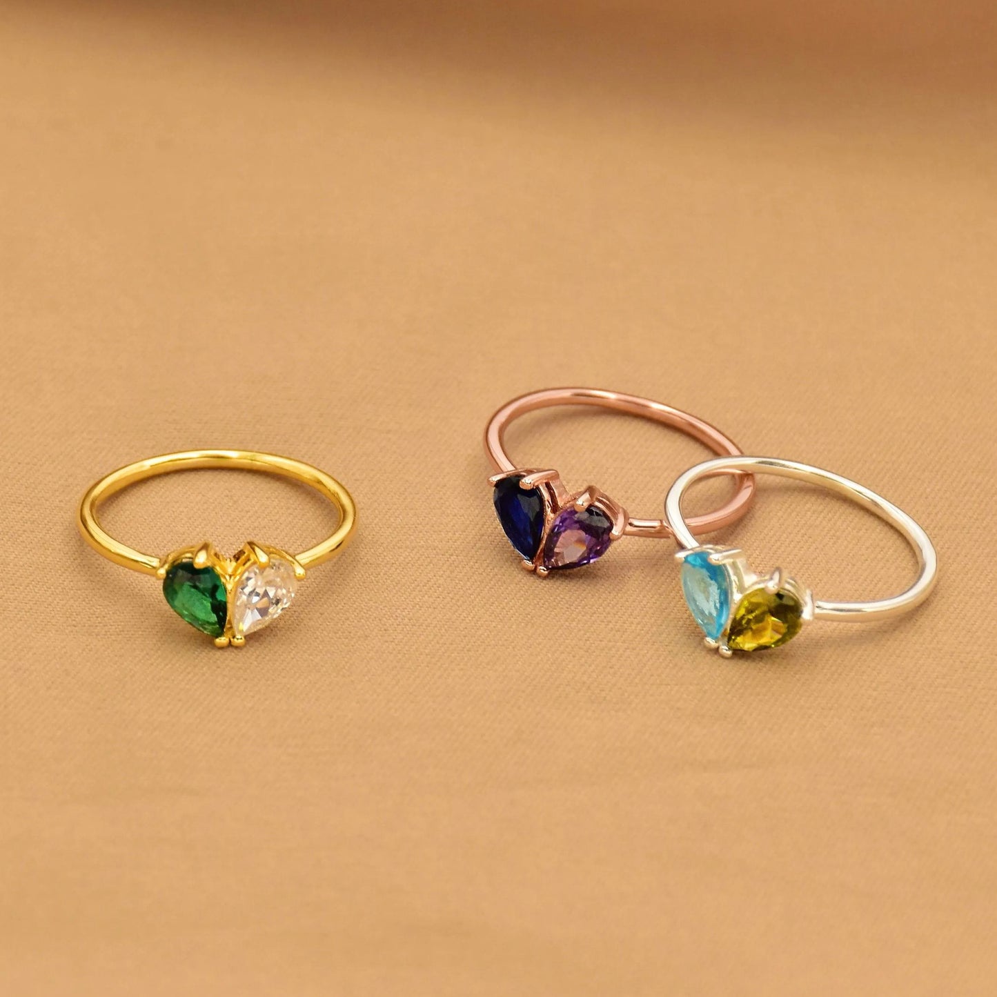 MOTHER AND DAUGHTER FOREVER LINK CUSTOM HEART BIRTHSTONE RING