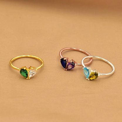 MOTHER AND DAUGHTER FOREVER LINK CUSTOM HEART BIRTHSTONE RING