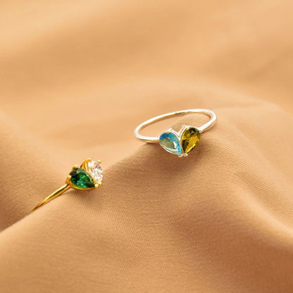 MOTHER AND DAUGHTER FOREVER LINK CUSTOM HEART BIRTHSTONE RING