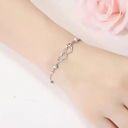 To My Unbiological Daughter - We Are Linked Together Custom Double Diamond & Heart Bracelet