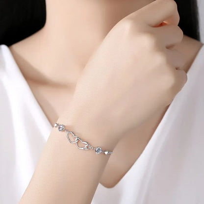 To My Unbiological Daughter - We Are Linked Together Custom Double Diamond & Heart Bracelet