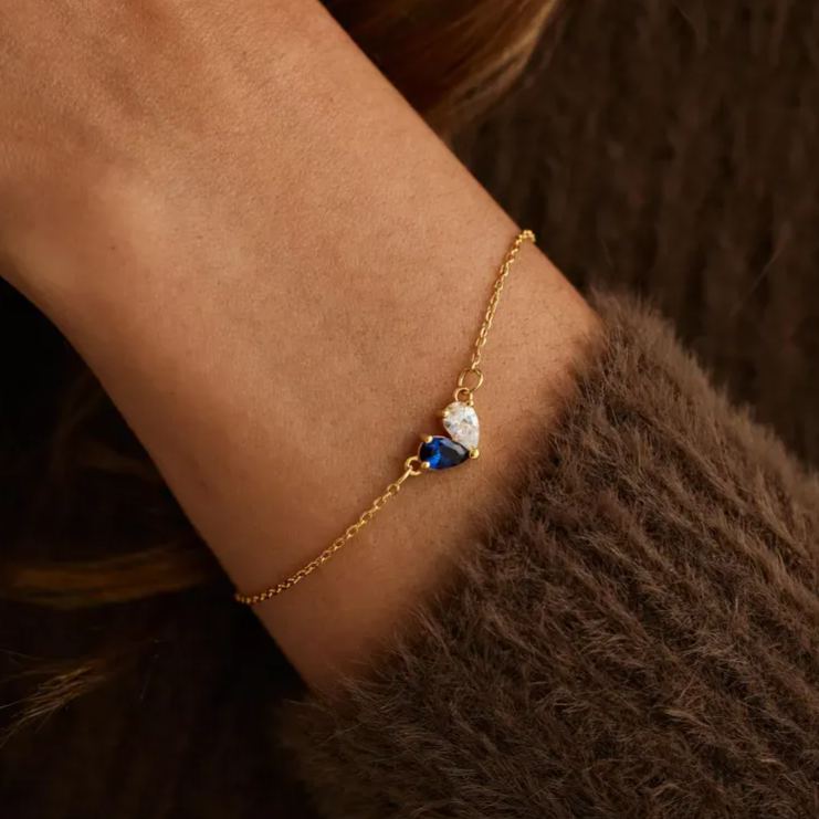 MOTHER AND DAUGHTER FOREVER LINKED TOGETHER CUSTOM HEART BIRTHSTONES BRACELET