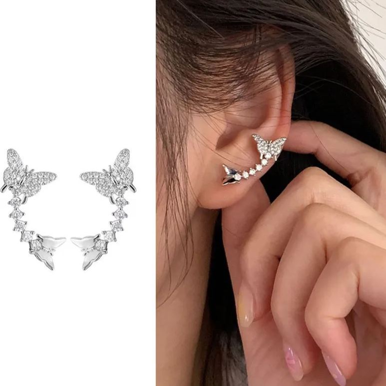 14K Gold-Plated Elegant Zircon Diamond Butterfly Crawlers