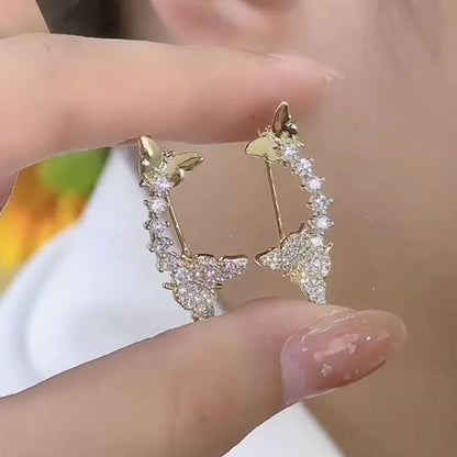 14K Gold-Plated Elegant Zircon Diamond Butterfly Crawlers