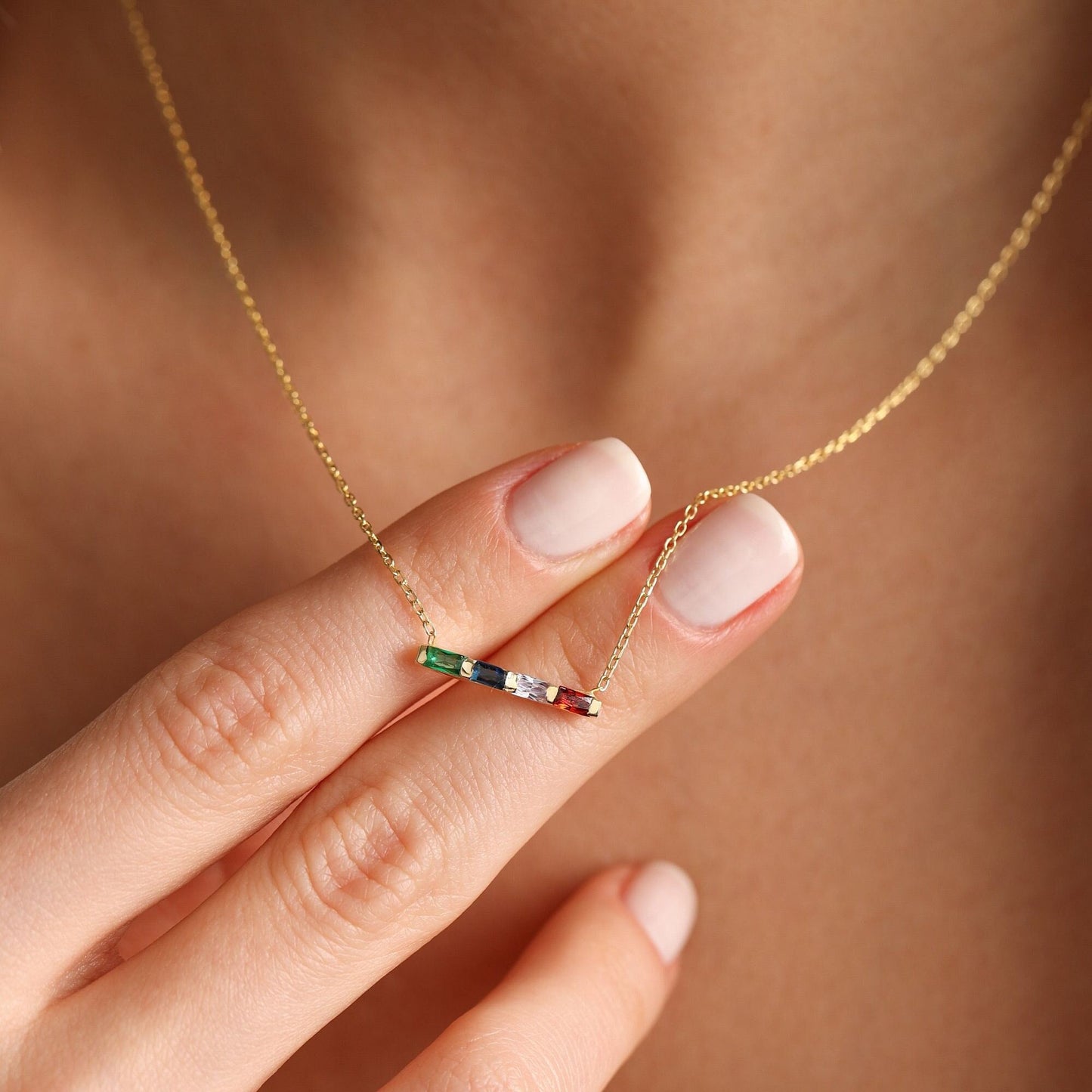 For Friend- Custom Baguette Birthstone Necklace