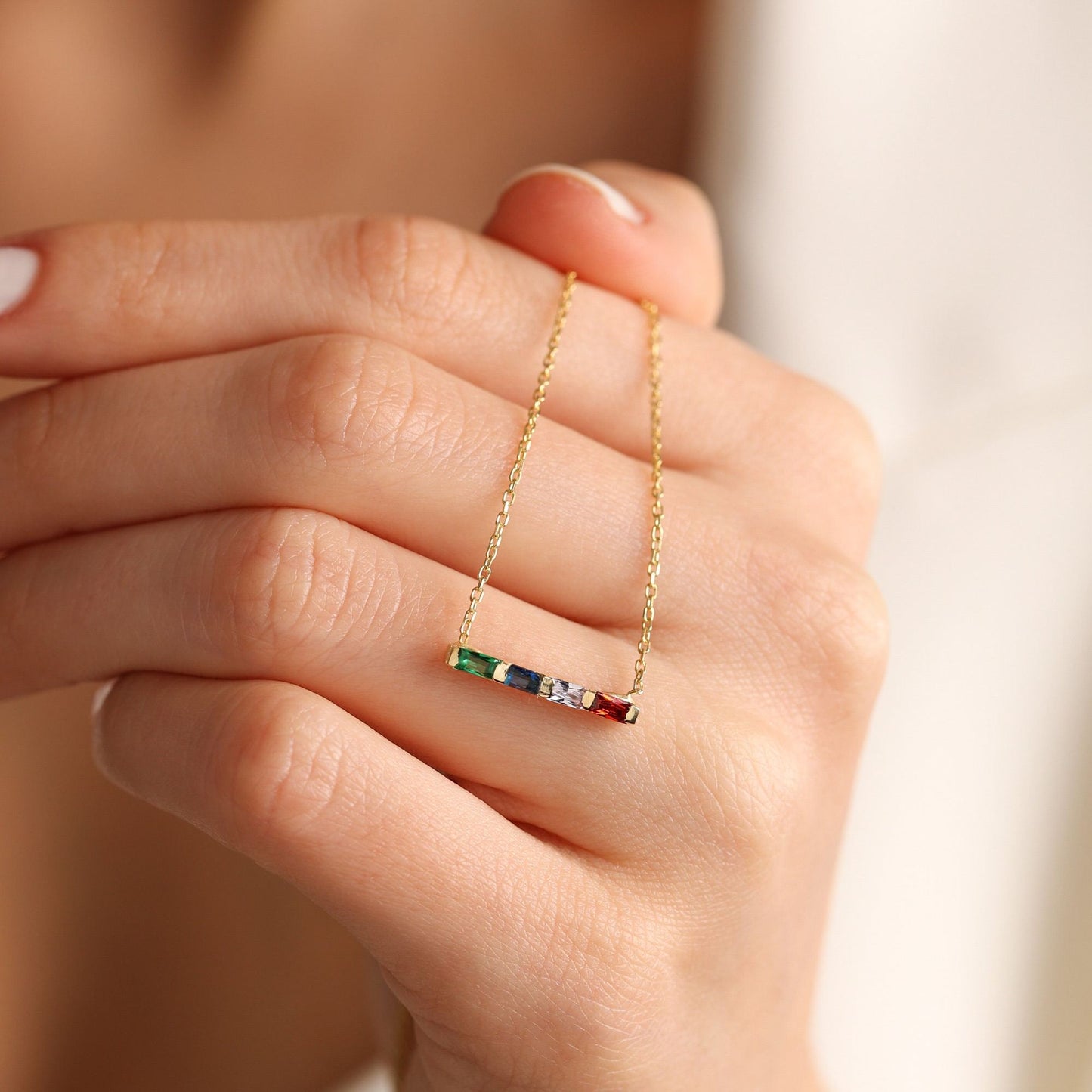 For Friend- Custom Baguette Birthstone Necklace