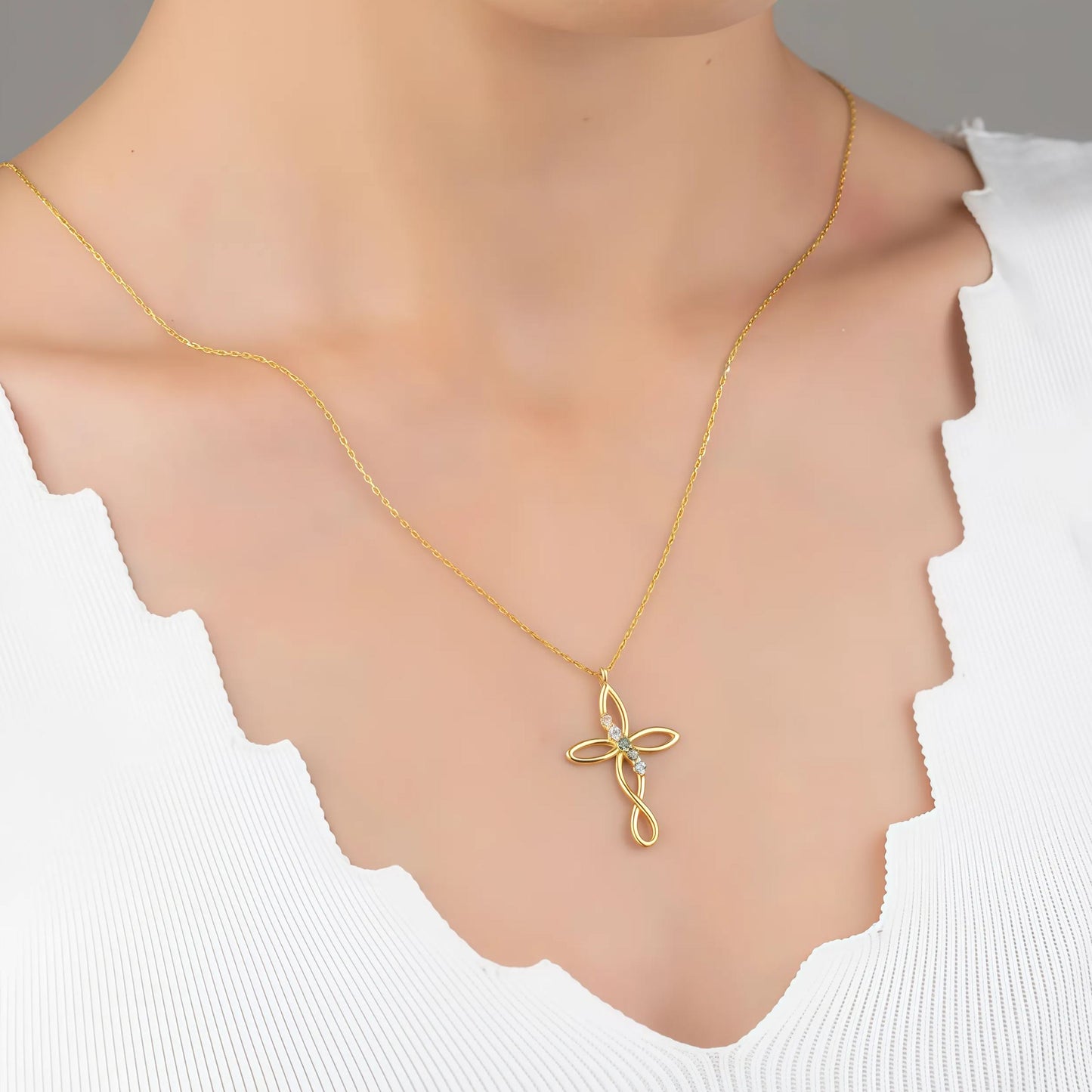 FOR LOVE- CUSTOM FAMILY BIRTHSTONE CROSS NECKLACE