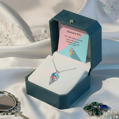 Mother And Daughter Sweet Ice Cream Custom Birthstones Necklace