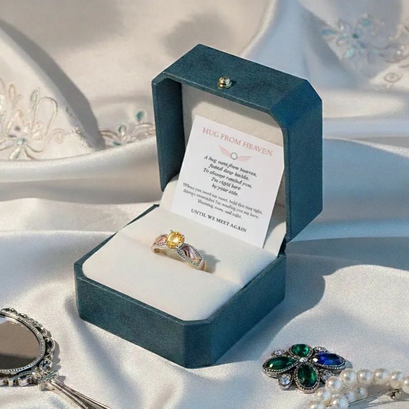 Personalized Hug From Heaven Memorial Angel Wings Ring