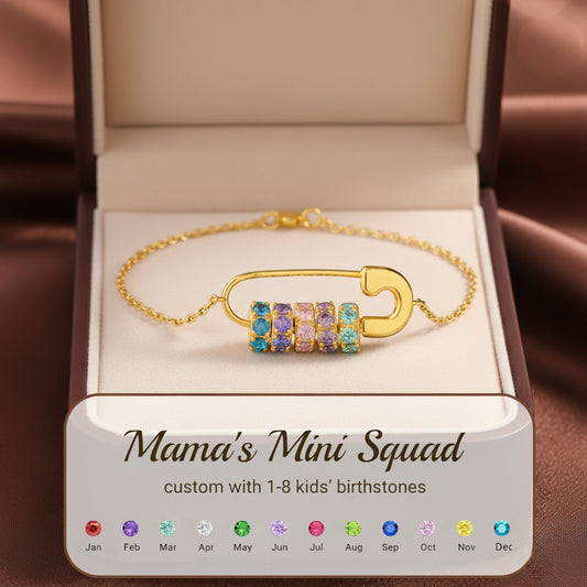 Mama's Mini Squad Safety Pin 1-8 Birthstone Bracelet