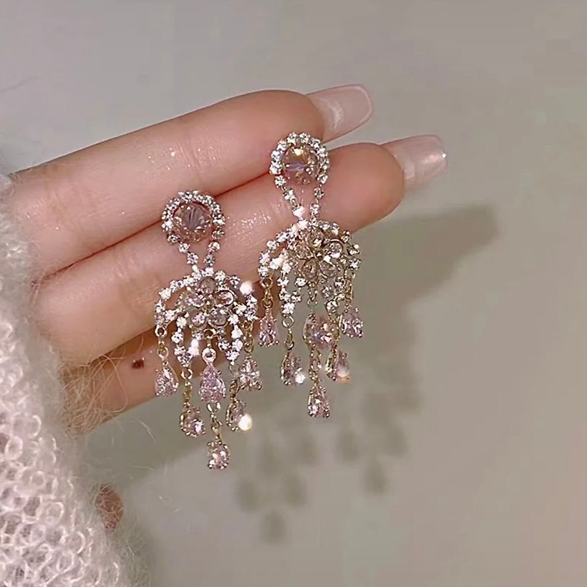 Hot Sale🎁Shiny Pink Tassel Earrings