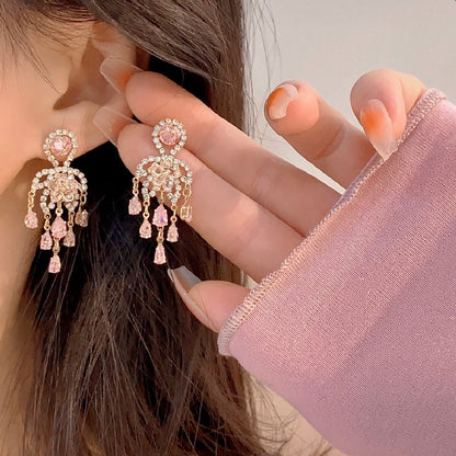 Hot Sale🎁Shiny Pink Tassel Earrings