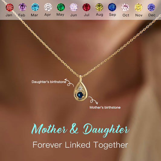 Mother And Daughter Forever Linked Together Custom Teardrop Birthstone Necklace
