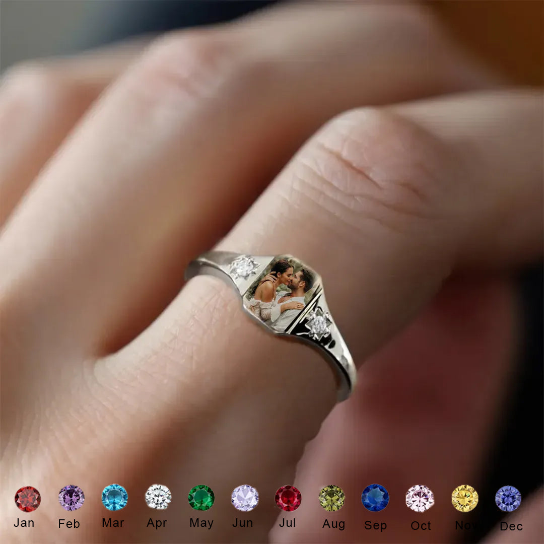 For Love-Photo Birthstone Custom Ring