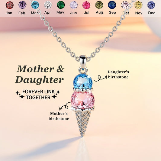 Mother&Daughter Sweet Ice Cream Custom Birthstones Necklace