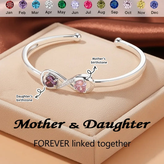 Mother&Daughter Double Heart Custom Birthstones Infinity  Bracelet