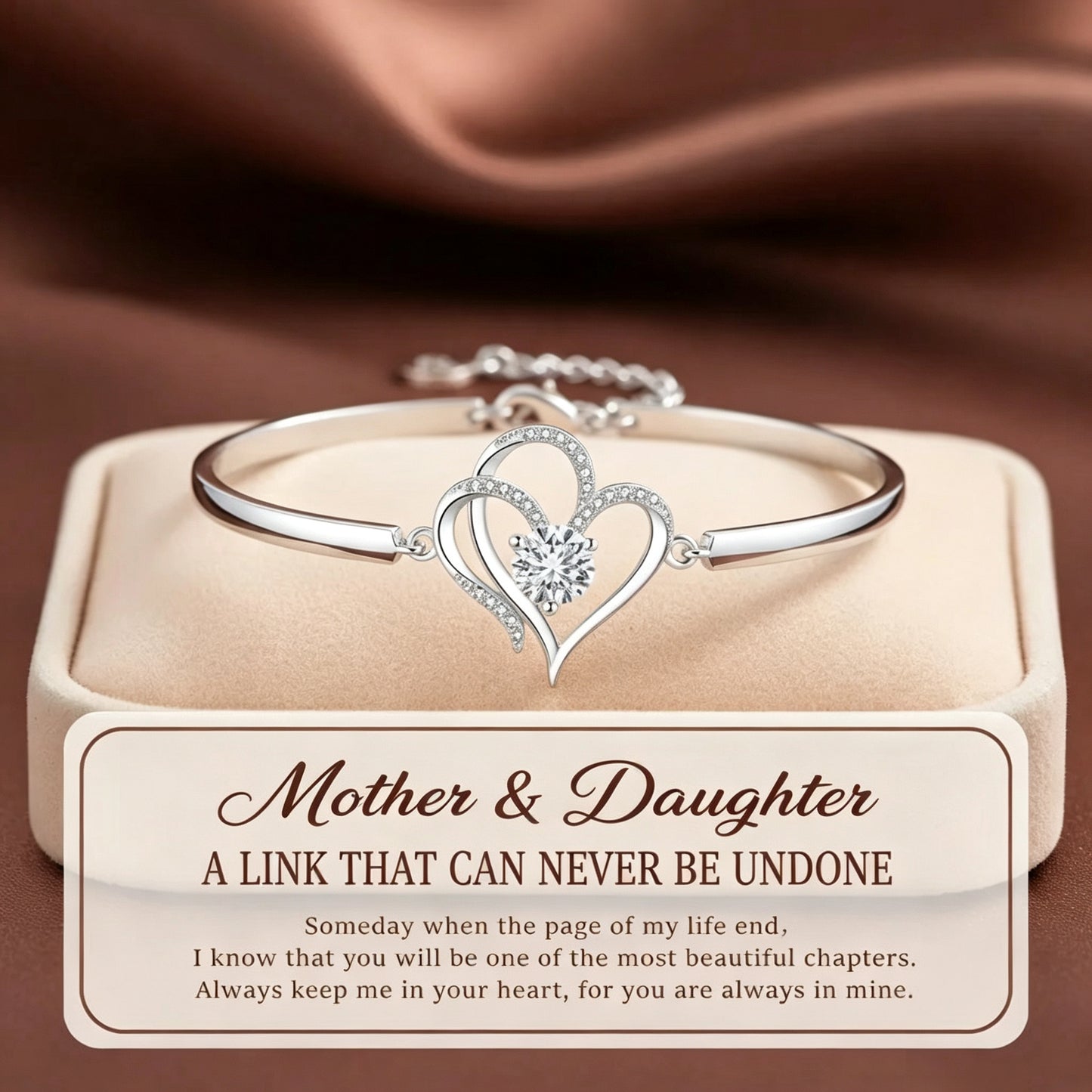To My Daughter- We Are Connected By Heart Diamond Bracelet