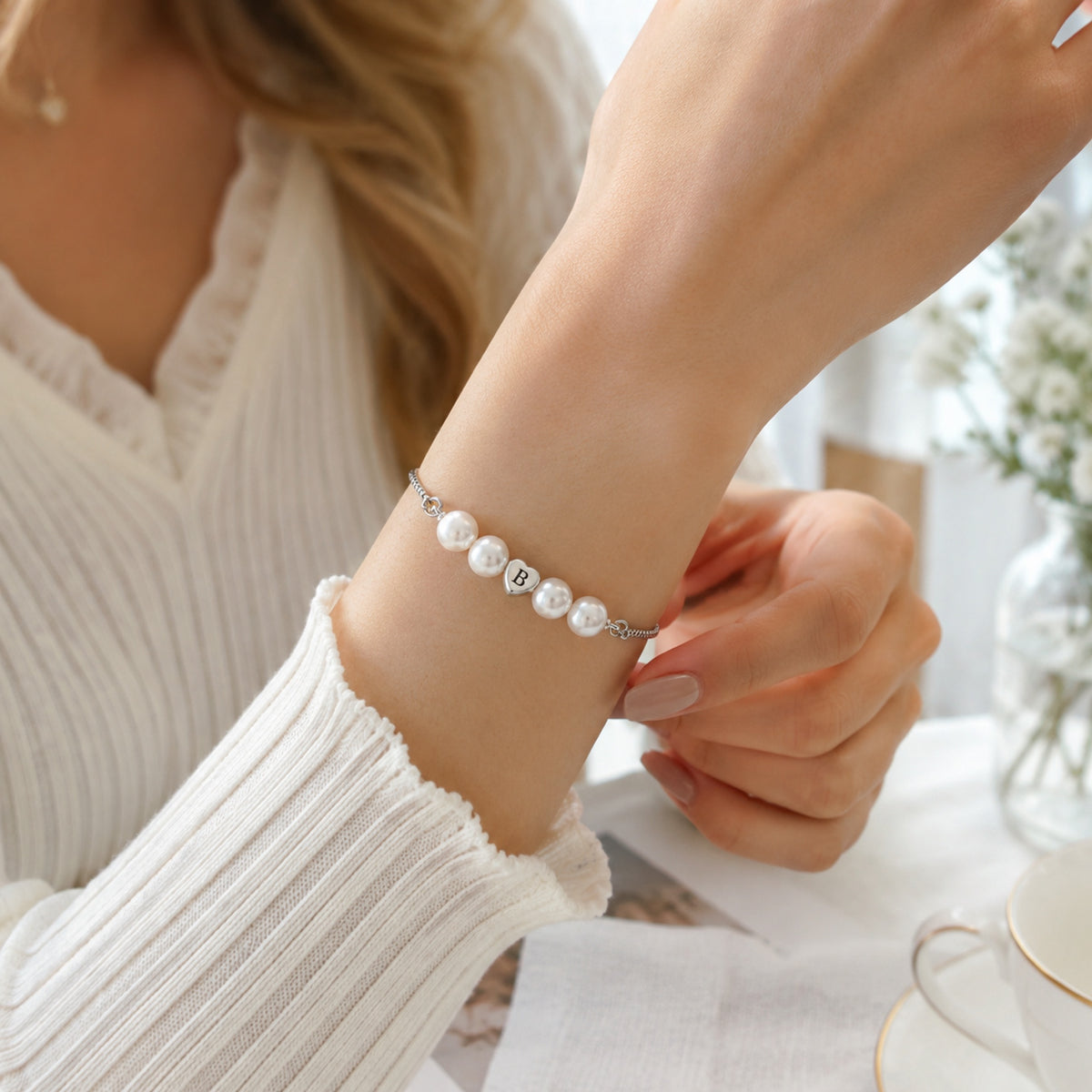 For Daughter - A Mother’s Love Personalized Pearl Initial Bracelet