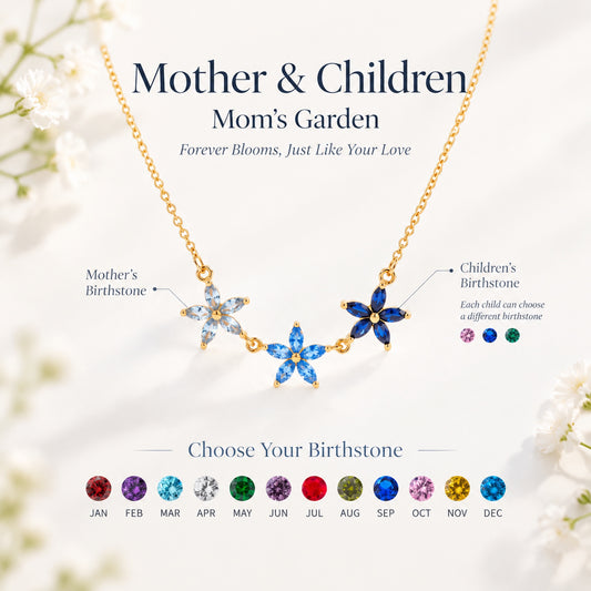 Mom’s Garden – Mother&Children Personalized Floral Birthstone Necklace