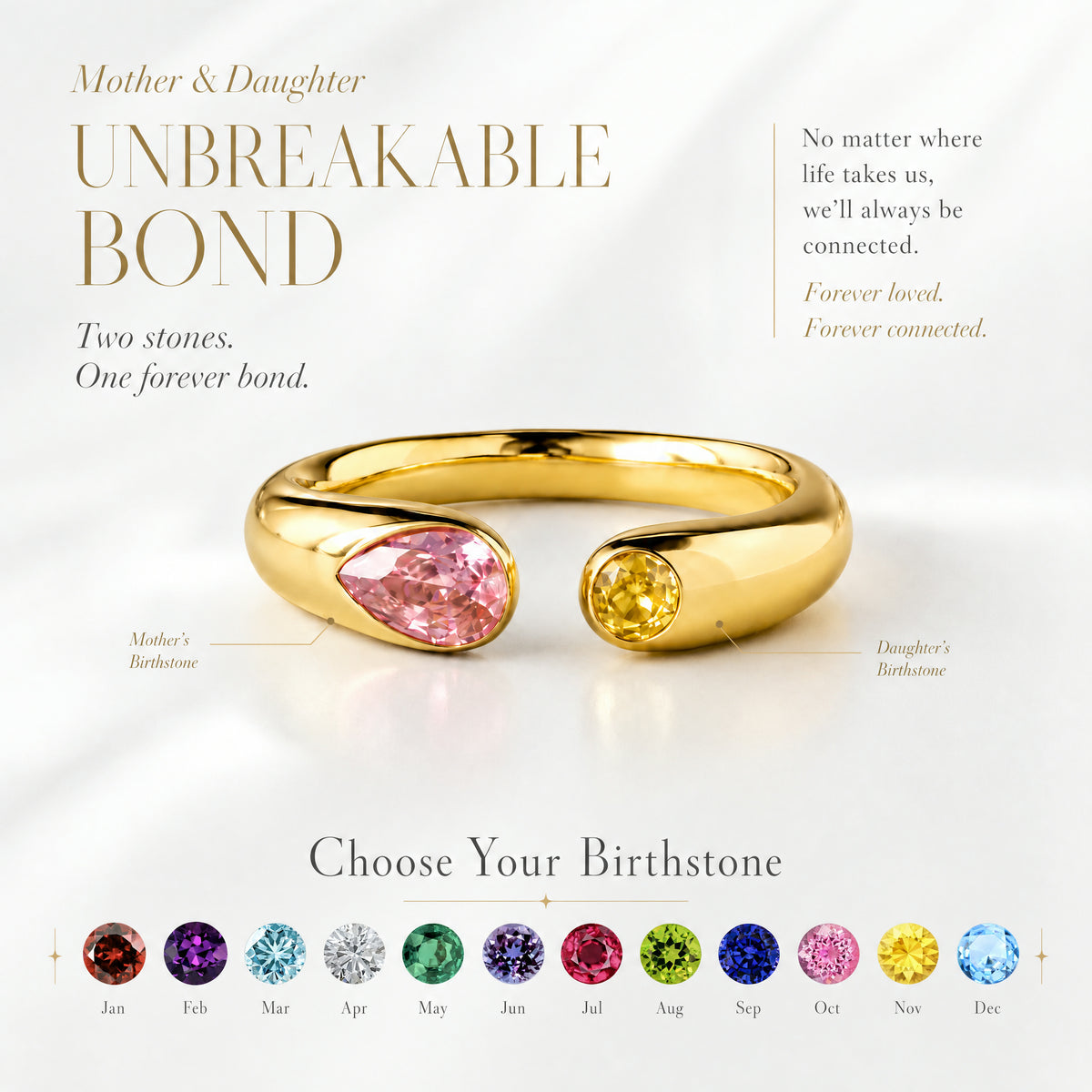 Mother&Daughter Unbreakable Bond Personalized Double Birthstone Ring