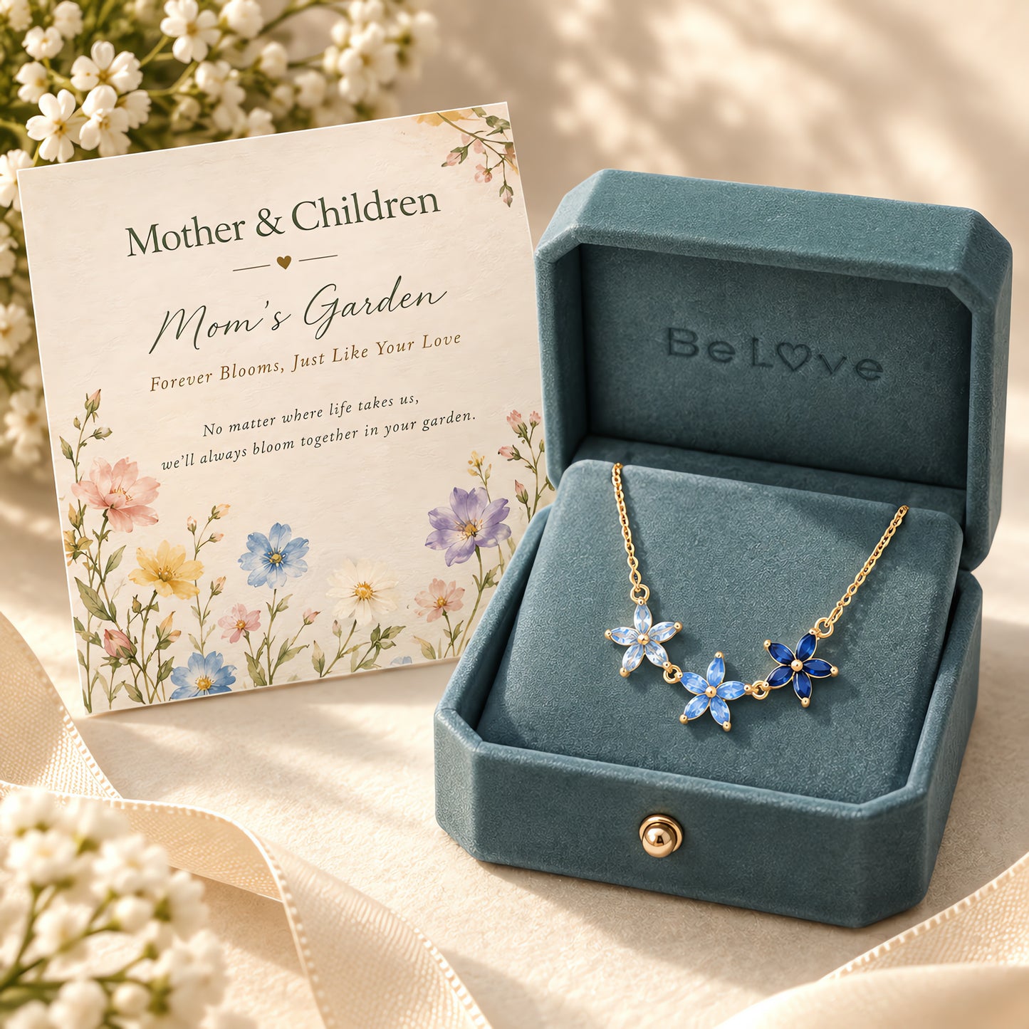 Mom’s Garden – Mother&Children Personalized Floral Birthstone Necklace
