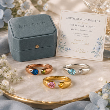 Mother&Daughter Unbreakable Bond Personalized Double Birthstone Ring