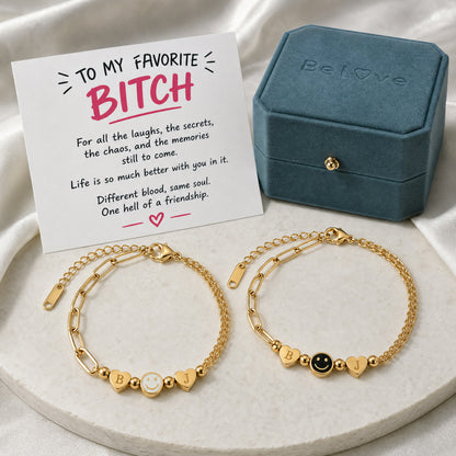 For Friend – You're My Favorite Bitch Custom Initial Hearts & Smiley Face Bracelet