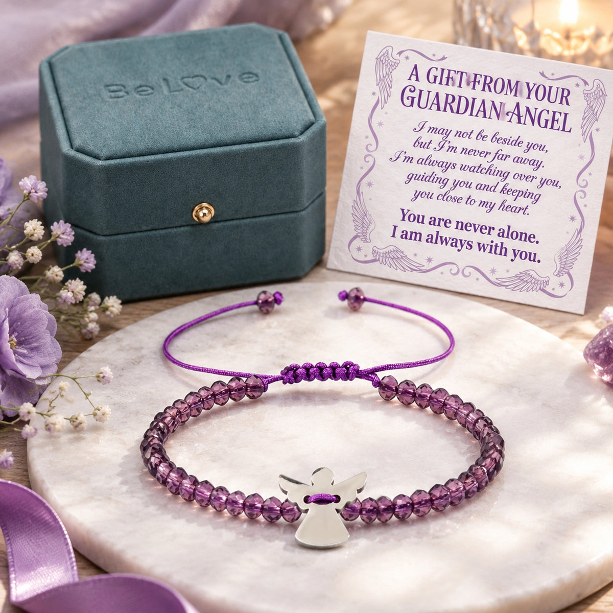 For Memorial–Loved One Guardian Angel Amethyst Bracelet