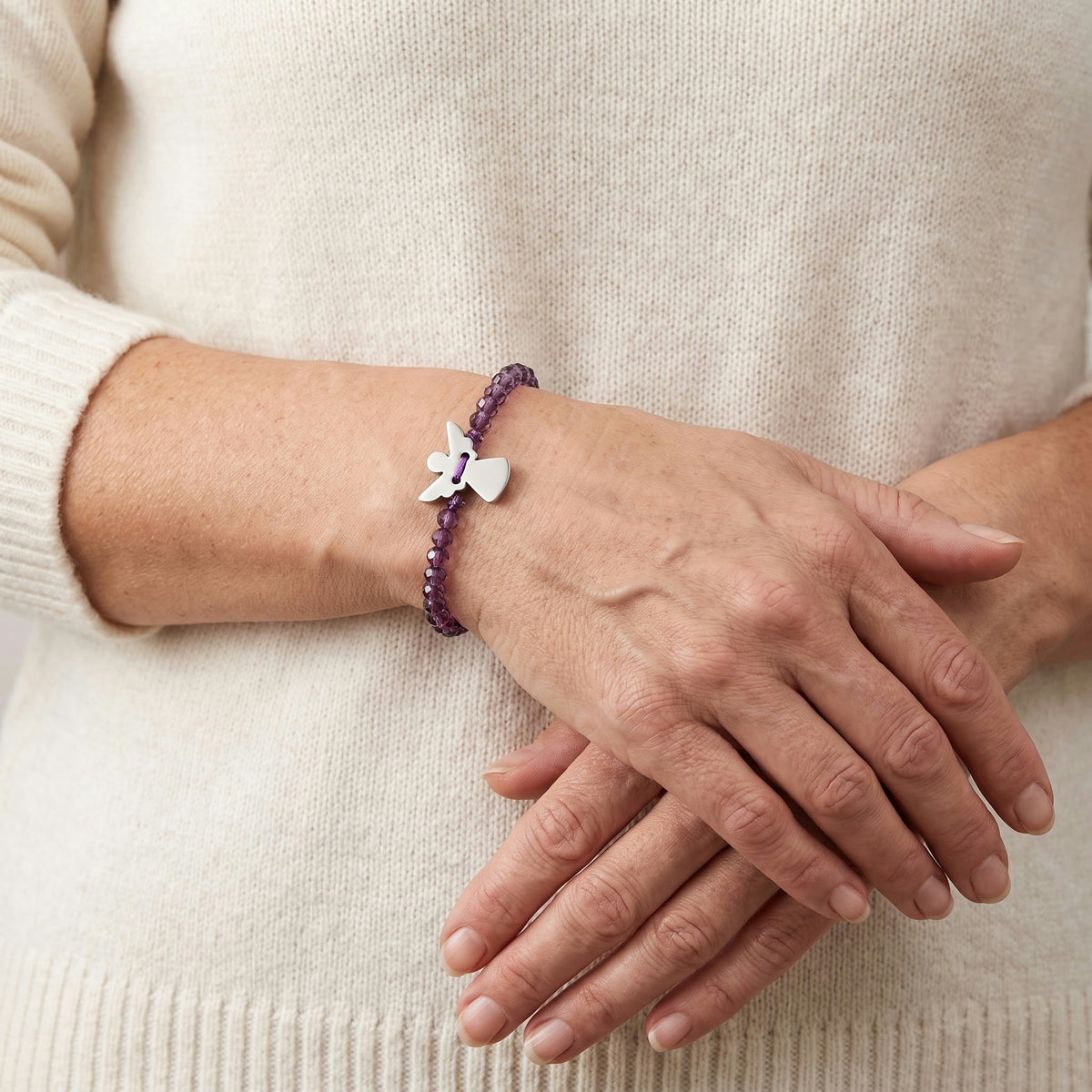For Memorial–Loved One Guardian Angel Amethyst Bracelet