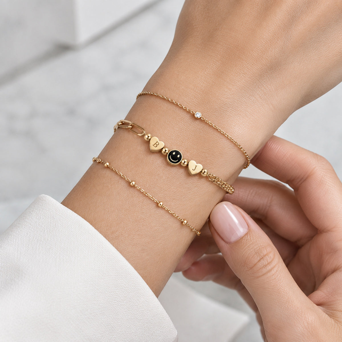 For Friend – You're My Favorite Bitch Custom Initial Hearts & Smiley Face Bracelet
