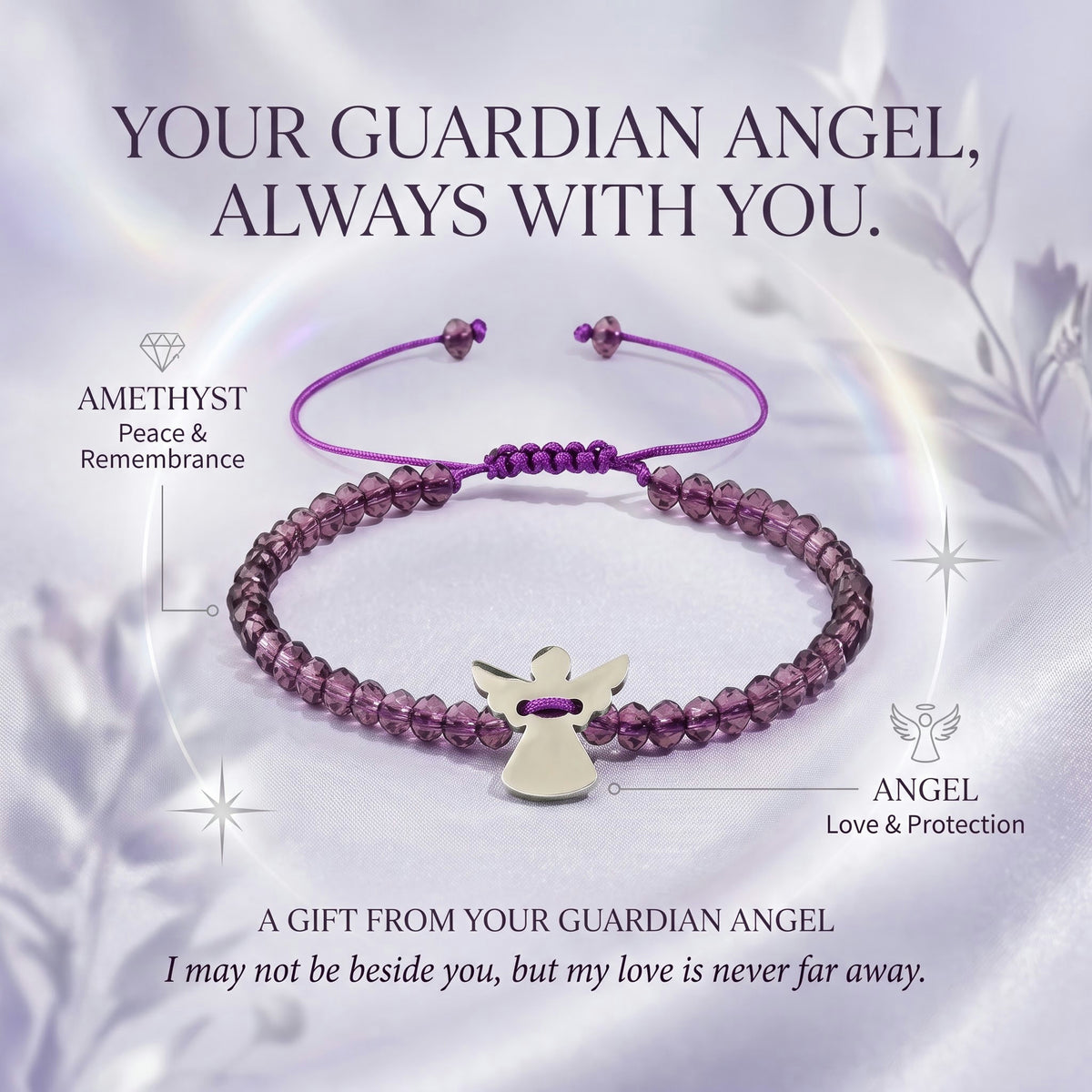 For Memorial–Loved One Guardian Angel Amethyst Bracelet
