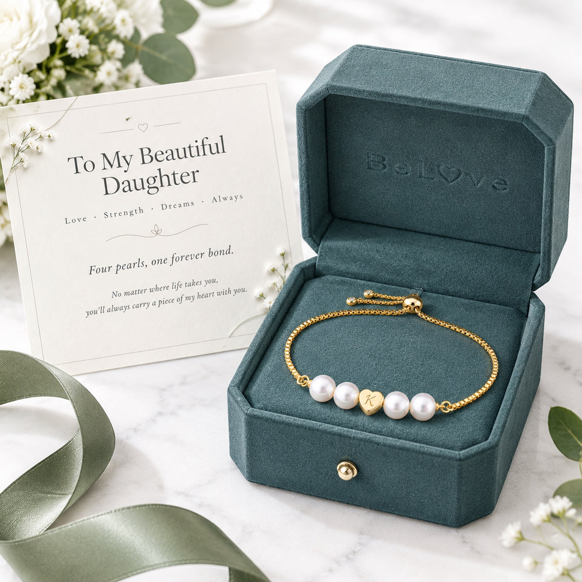 For Daughter - A Mother’s Love Personalized Pearl Initial Bracelet