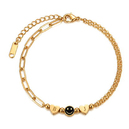 For Friend – You're My Favorite Bitch Custom Initial Hearts & Smiley Face Bracelet