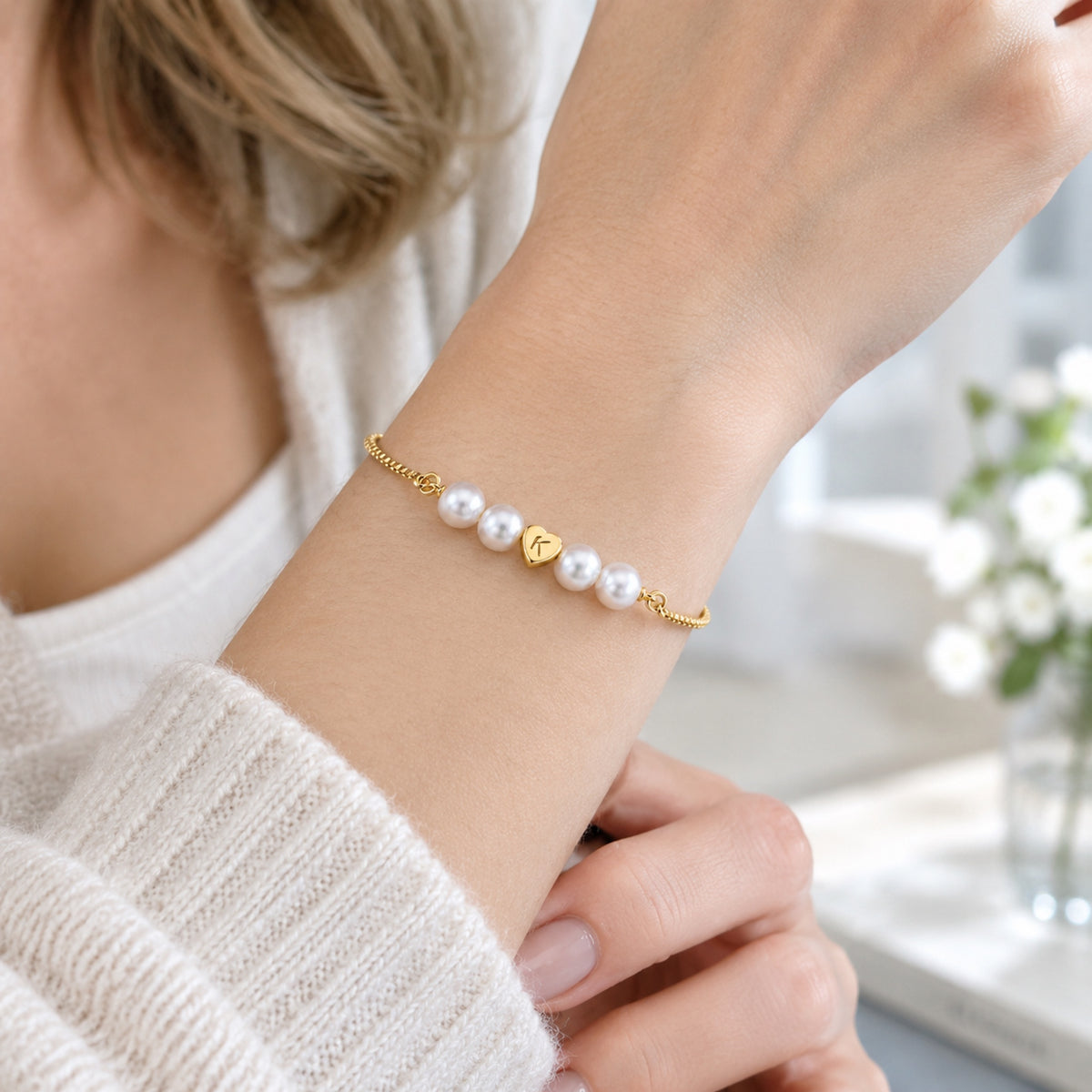 For Daughter - A Mother’s Love Personalized Pearl Initial Bracelet
