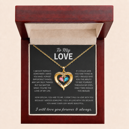 To My Love – Custom Double Birthstones&Name Heart Necklace