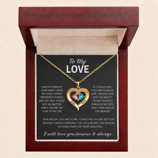 To My Love – Custom Double Birthstones&Name Heart Necklace