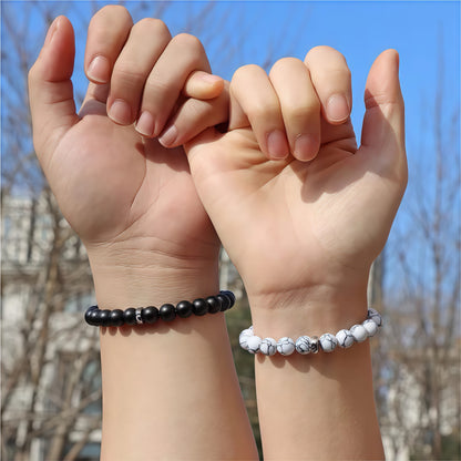 For Love - I Love You Black & White Matching Beaded Bracelet