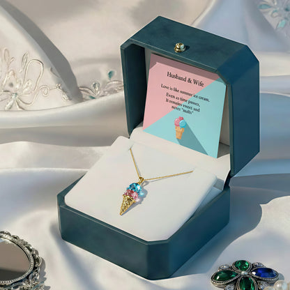 Mother And Daughter Sweet Ice Cream Custom Birthstones Necklace