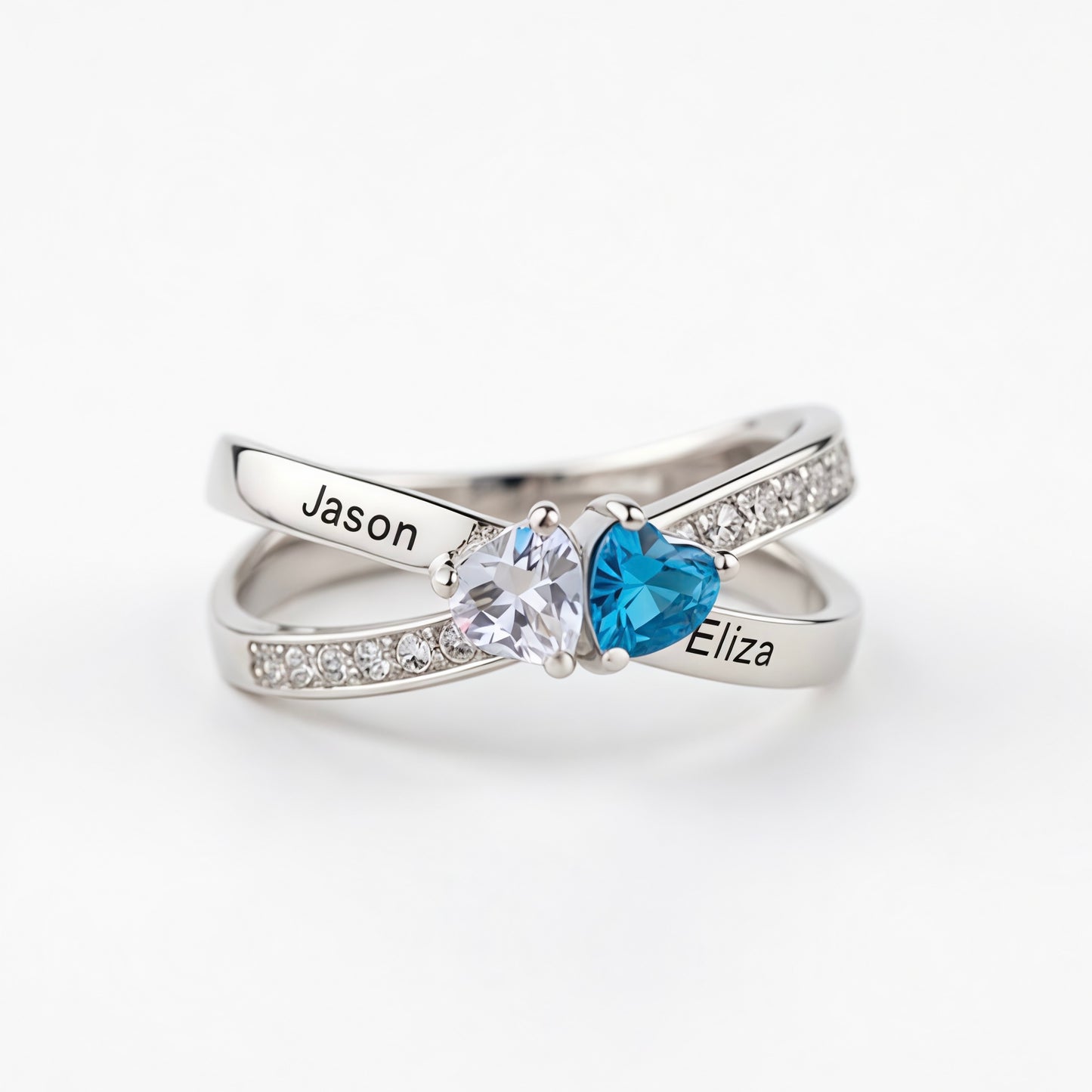 For Love - Custom Promise Two Heart Birthstone Ring