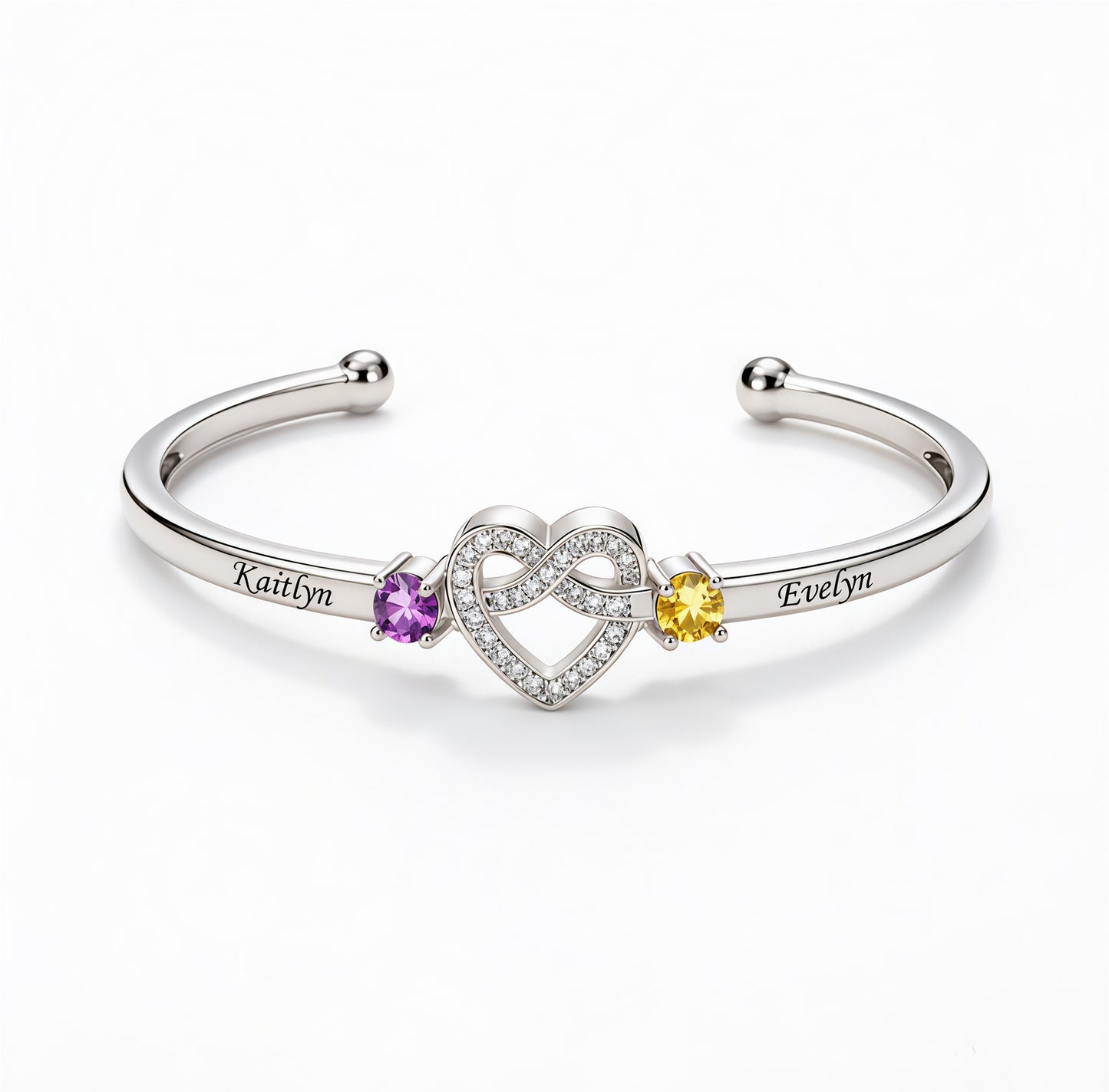 Mother And Daughter Heart Custom Birthstone&Name Bracelet