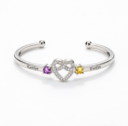 Mother And Daughter Heart Custom Birthstone&Name Bracelet