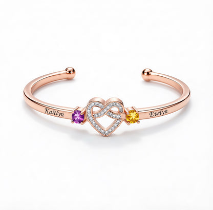 Mother And Daughter Heart Custom Birthstone&Name Bracelet