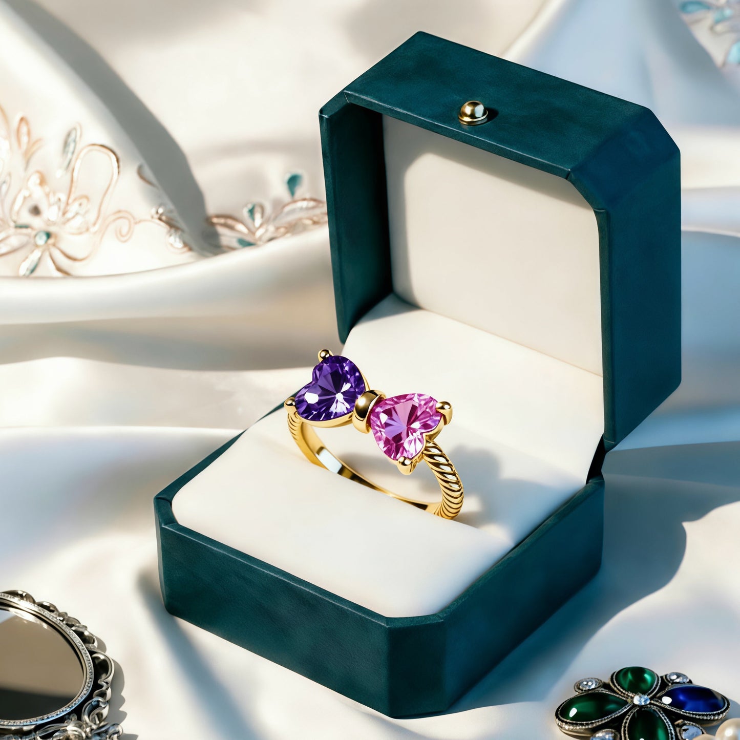 Grandmother&Granddaughter Double Birthstones Bow Ring