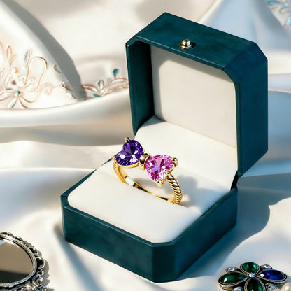Grandmother&Granddaughter Double Birthstones Bow Ring