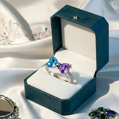 Grandmother&Granddaughter Double Birthstones Bow Ring