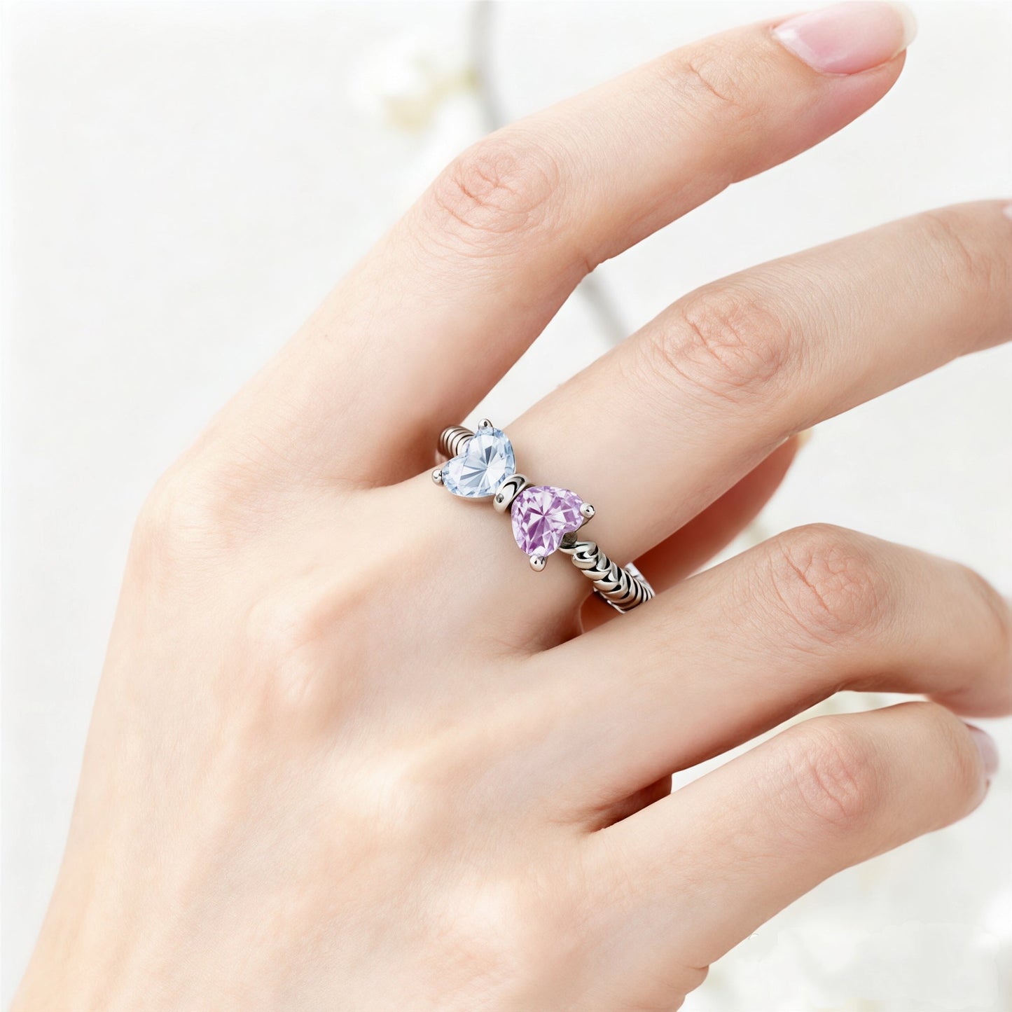 Grandmother&Granddaughter Double Birthstones Bow Ring